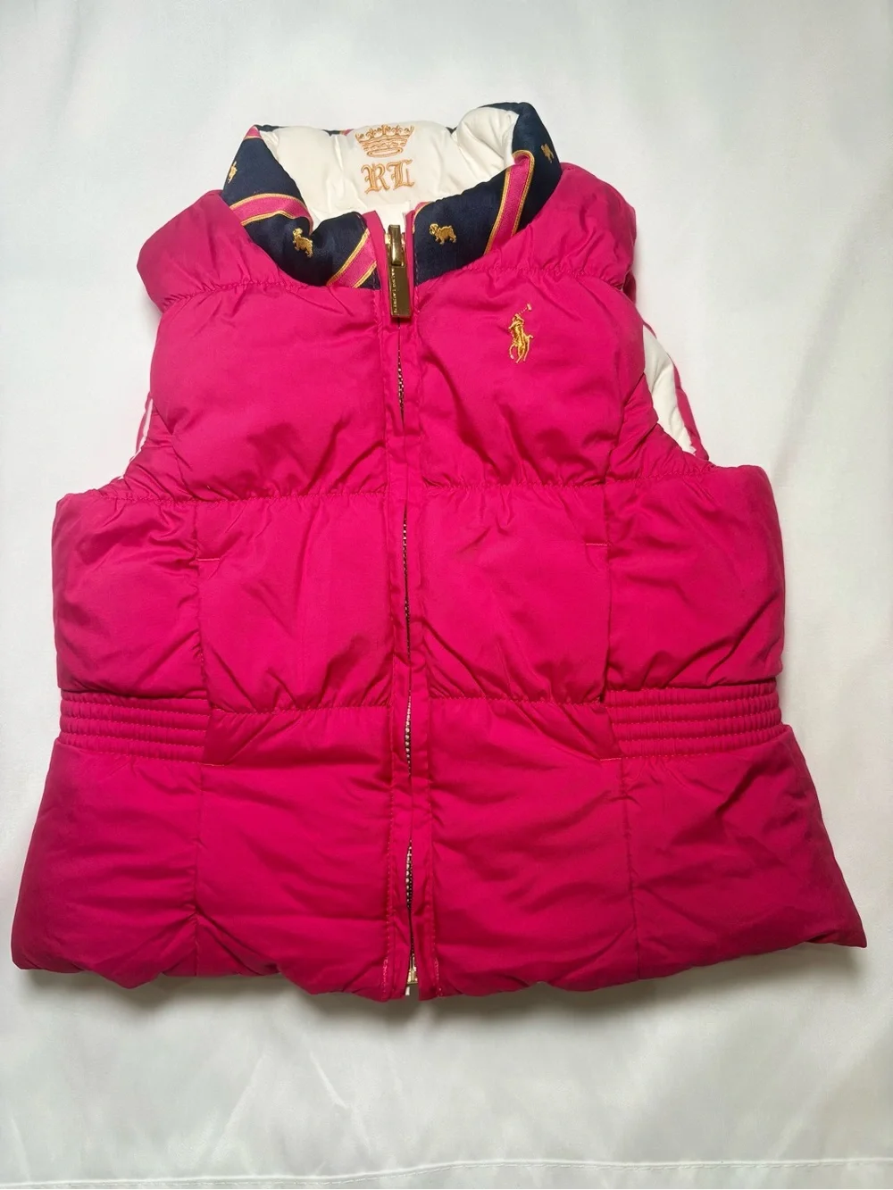 Ralph Lauren Reversible Hot Pink/Creamy White Quilted Down Puffer Vest  12 Month